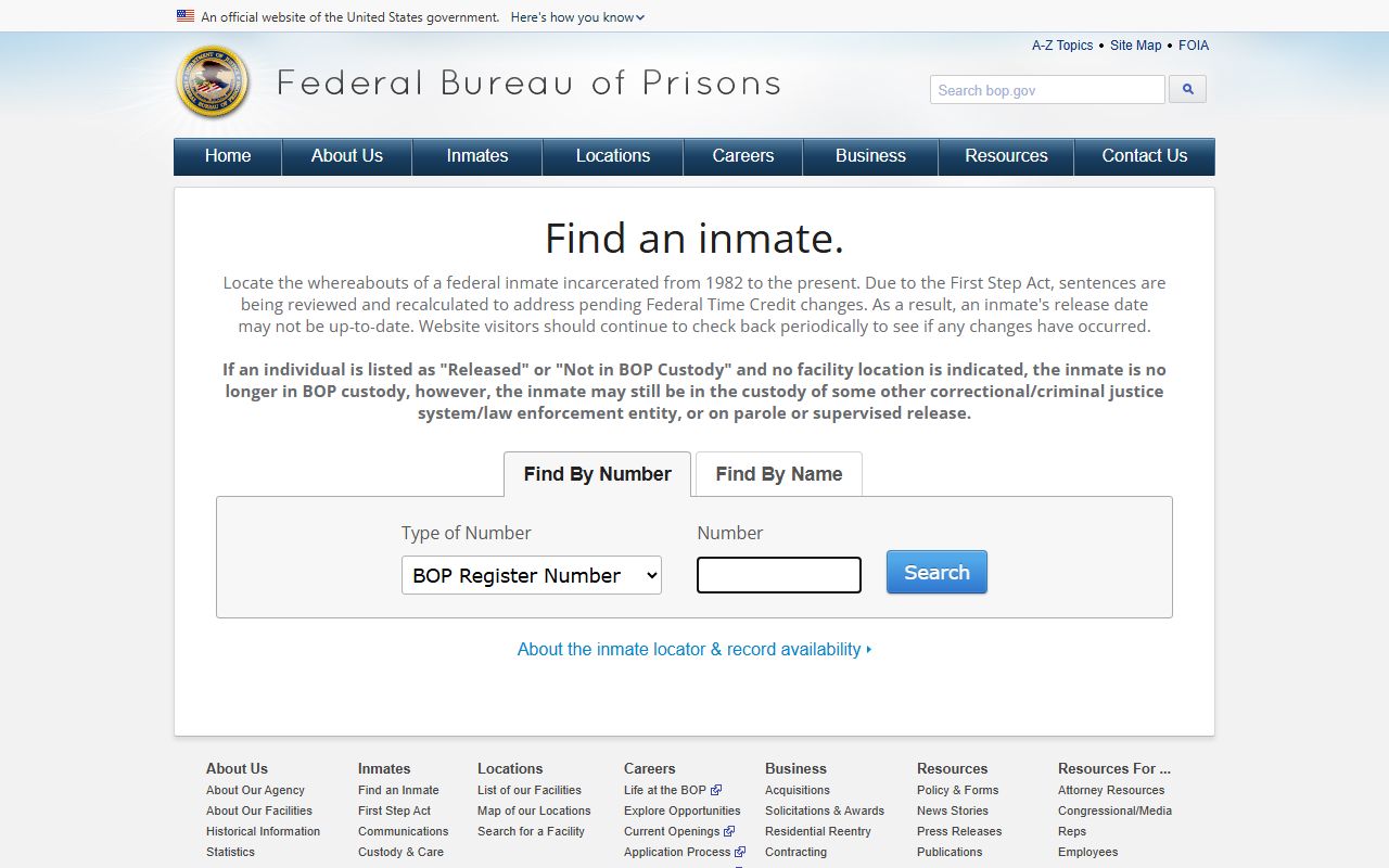 Branch County federal inmate record search through BOP locator