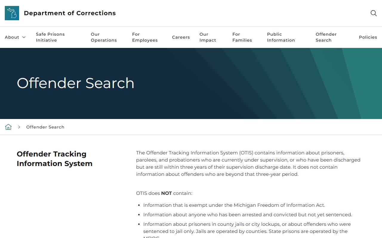 Branch County state inmate photo limits in MDOC OTIS overview