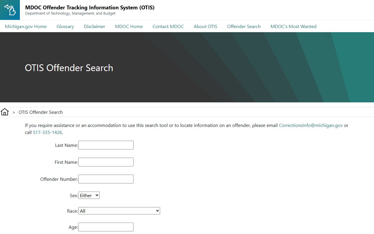 Branch County state prisoner inmate search in MDOC OTIS