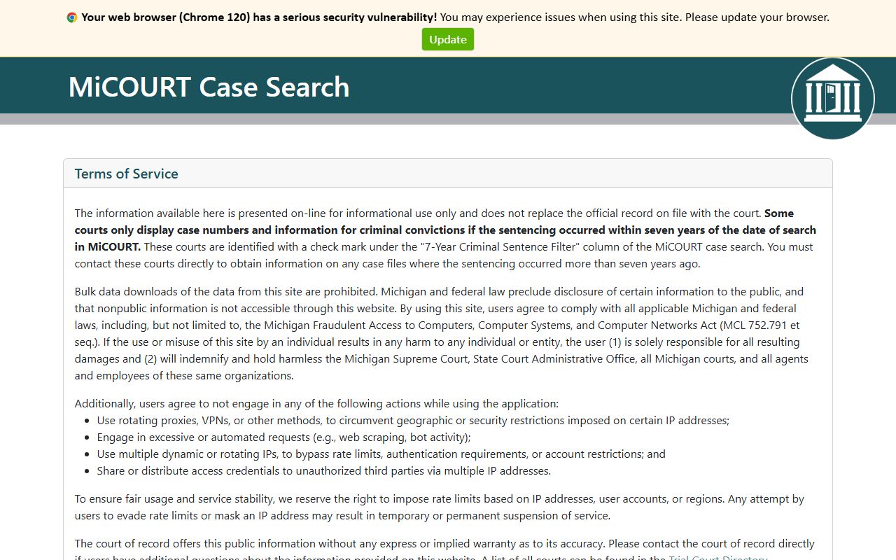 Branch County court records after jail arrest in MiCOURT case search